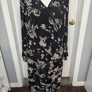 American Living Black Floral Long Sleeve Dress
